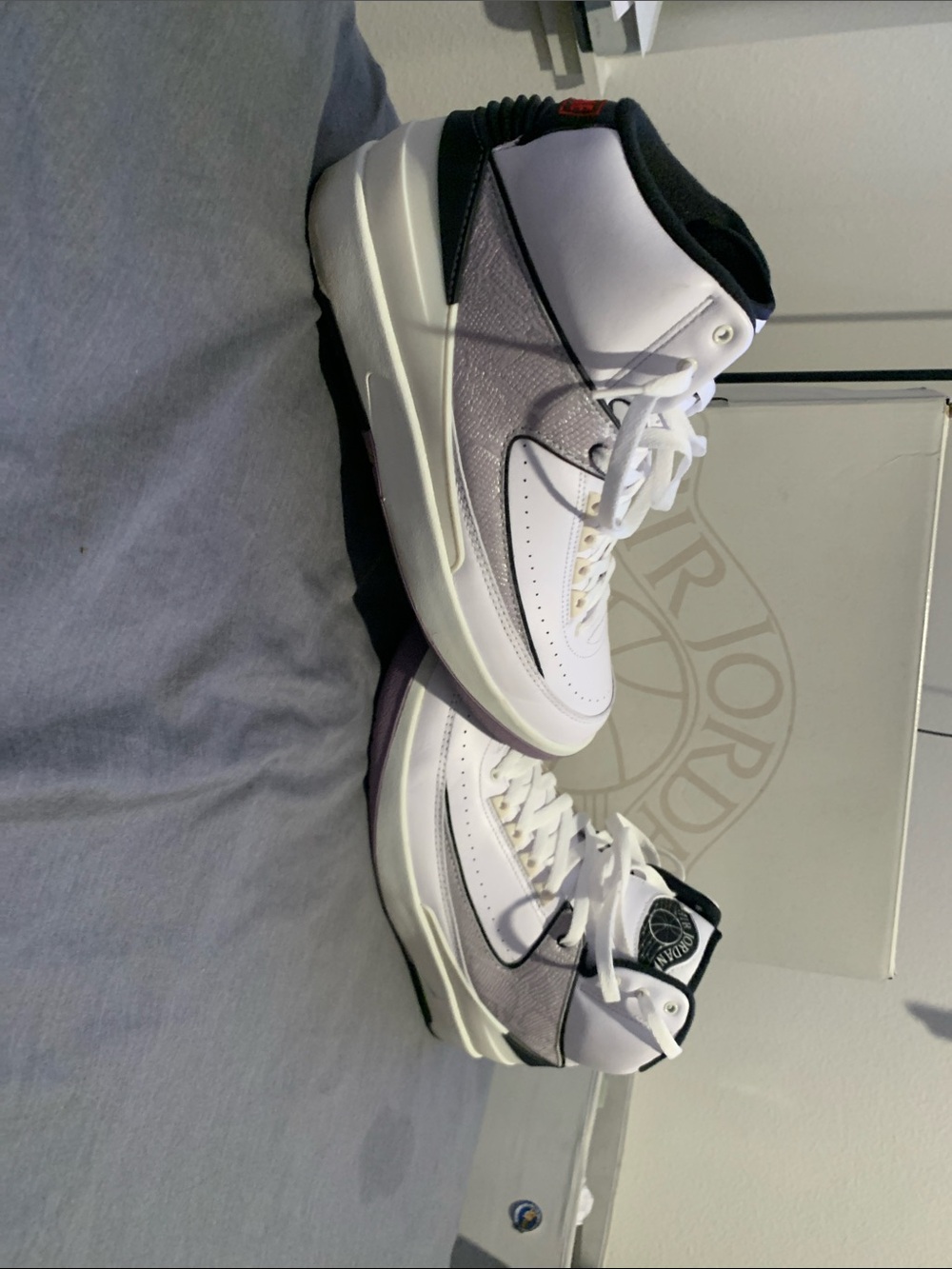 Jordan Men’s White, Black and Gray Mid-Top Sneakers